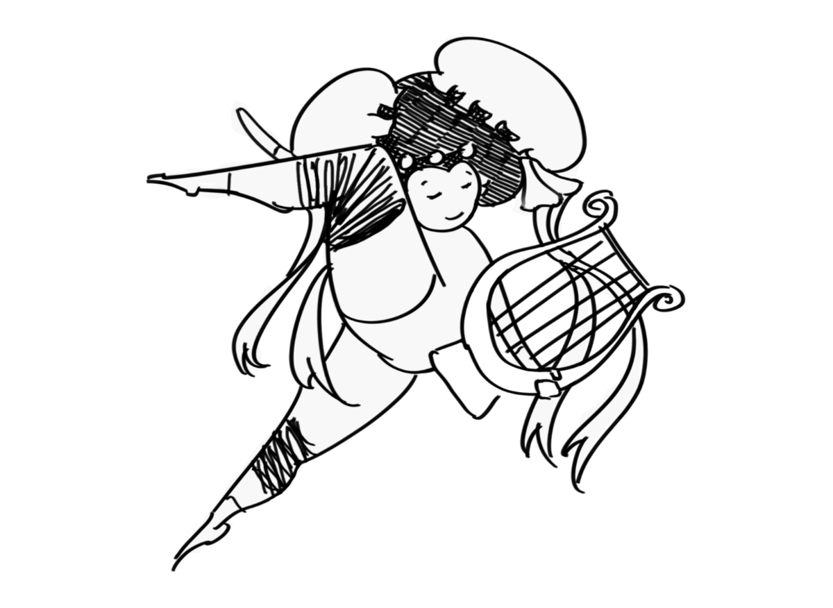 Long-armed mascot playing a cello